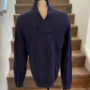Men's Navy Button-Neck Turtleneck Sweater